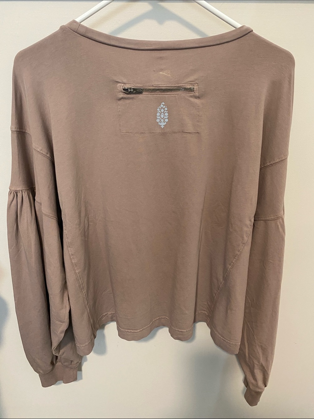 Free People Intimately Mauve-Taupe Scoop-Neck Pullover with Back Zip Pocket
